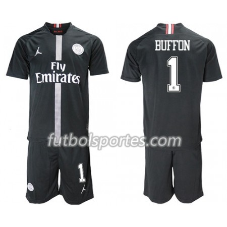 Camisetas Paris Saint Germain Buffon 1 Jordan Negro Niño Tercera Equipacion 2018/2019